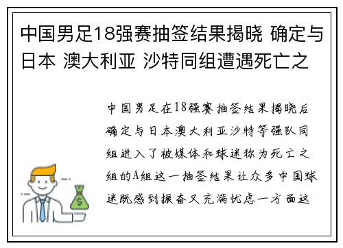 中国男足18强赛抽签结果揭晓 确定与日本 澳大利亚 沙特同组遭遇死亡之组 中国男足18强赛抽签结果揭晓 确定与日本 澳大利亚 沙特同组遭遇死亡之组